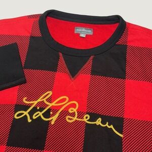LL Bean Signature Sweatshirt Mens XL Red Black Buffalo Plaid Slim Fit Logo